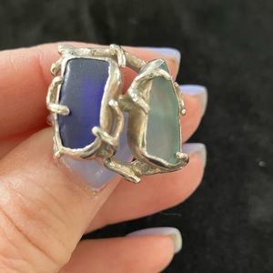Hand made size 7 sterling silver and sea glass